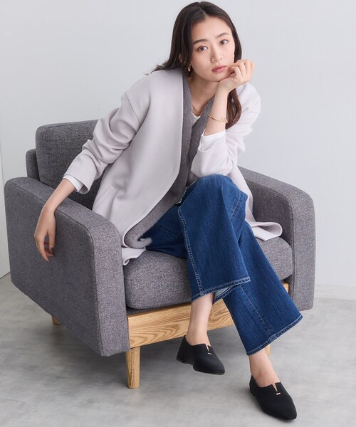 INDIVI（インディヴィ）の「【秋／軽羽織り】ノーカラーミドル丈ライトコート（ノーカラージャケット・レディース・ライトグレー系5/ネイビー/アイボリー・38/34/15 /13/05）」の9枚目の写真