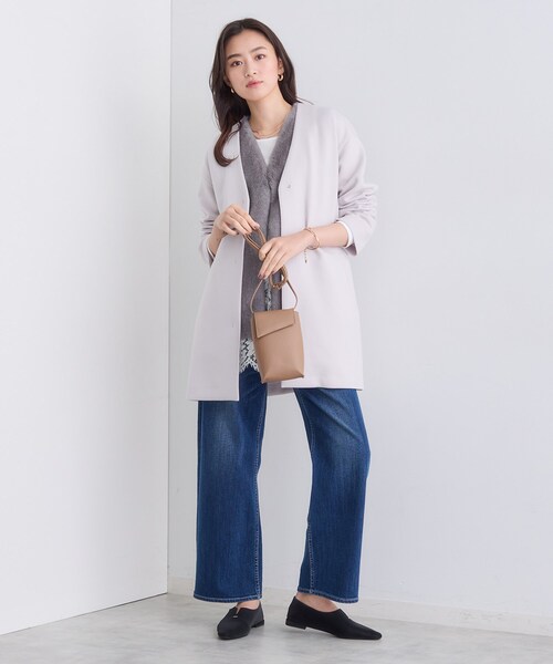 INDIVI（インディヴィ）の「【秋／軽羽織り】ノーカラーミドル丈ライトコート（ノーカラージャケット・レディース・ライトグレー系5/ネイビー/アイボリー・38/34/15 /13/05）」の10枚目の写真