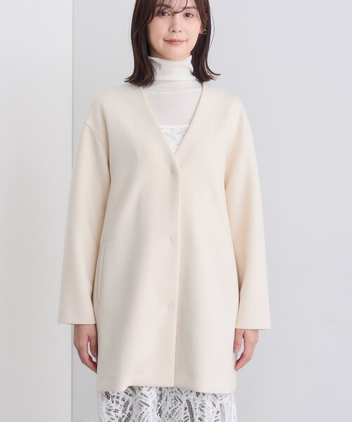 INDIVI（インディヴィ）の「【秋／軽羽織り】ノーカラーミドル丈ライトコート（ノーカラージャケット・レディース・ライトグレー系5/ネイビー/アイボリー・38/34/15 /13/05）」の12枚目の写真
