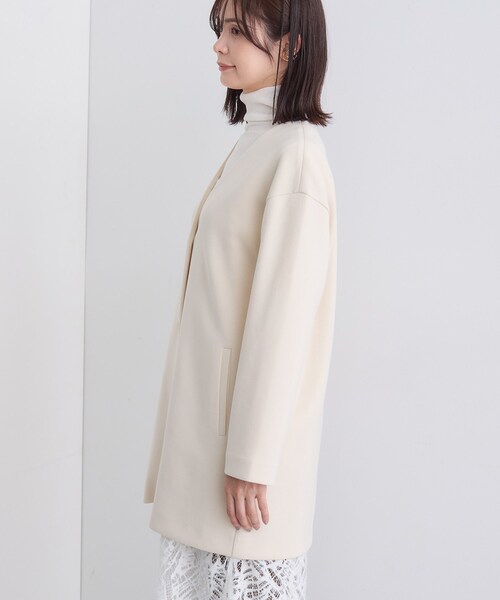 セール】【秋／軽羽織り】ノーカラーミドル丈ライトコート（ノーカラー