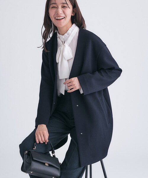 INDIVI（インディヴィ）の「【秋／軽羽織り】ノーカラーミドル丈ライトコート（ノーカラージャケット・レディース・ライトグレー系5/ネイビー/アイボリー・38/34/15 /13/05）」の20枚目の写真