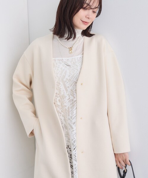 セール】【秋／軽羽織り】ノーカラーミドル丈ライトコート（ノーカラー