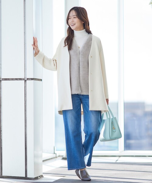 INDIVI（インディヴィ）の「【秋／軽羽織り】ノーカラーミドル丈ライトコート（ノーカラージャケット・レディース・ライトグレー系5/ネイビー/アイボリー・38/34/15 /13/05）」の22枚目の写真