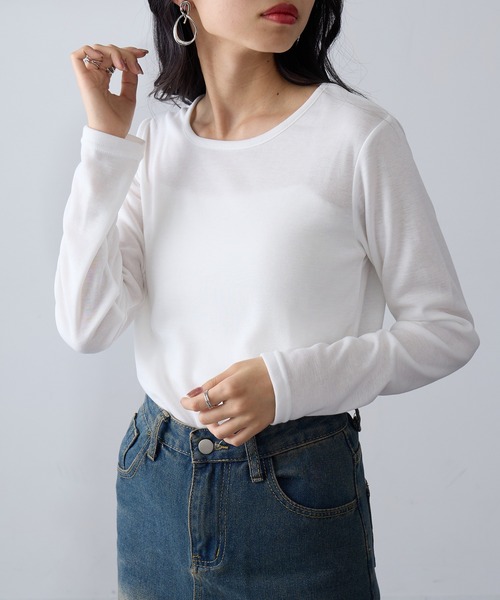SETUP7(セットアップセブン)の「【SETUP7】ひまわりオイル加工クルーネック長袖② GLR(Tシャツ/カットソー・レディース・パープル/ブラウン/オフホワイト/ダークオレンジ/チャコールグレー/ブラック・L/M/LL)」の11枚目の写真