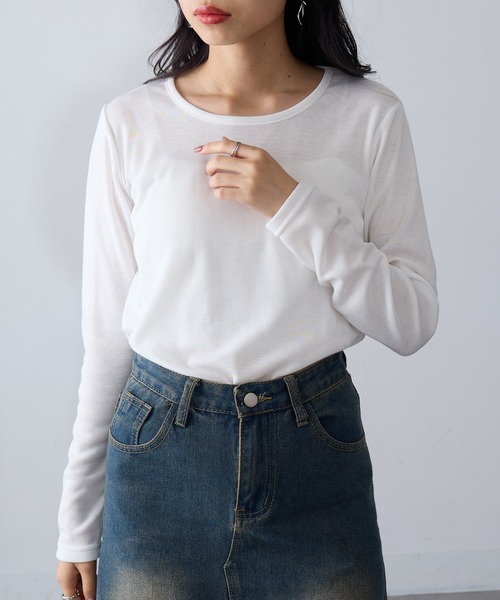 SETUP7(セットアップセブン)の「【SETUP7】ひまわりオイル加工クルーネック長袖② GLR(Tシャツ/カットソー・レディース・パープル/ブラウン/オフホワイト/ダークオレンジ/チャコールグレー/ブラック・L/M/LL)」の12枚目の写真