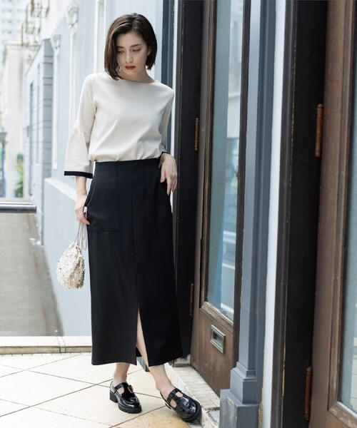 OPAQUE.CLIP（オペークドットクリップ）の「ストレッチダブルポケットタイトスカート【洗える】（スカート・レディース・ブラウン系その他5/チャコール/ベージュ系その他6/ブラック・42/40/38/36）」の6枚目の写真