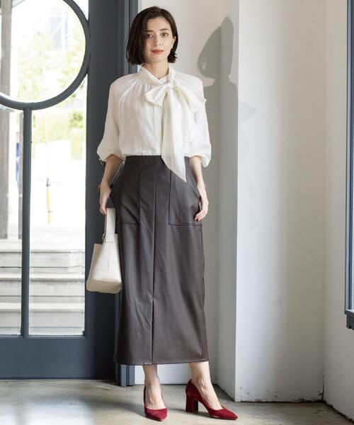 OPAQUE.CLIP（オペークドットクリップ）の「ストレッチダブルポケットタイトスカート【洗える】（スカート・レディース・ブラウン系その他5/チャコール/ベージュ系その他6/ブラック・42/40/38/36）」の9枚目の写真