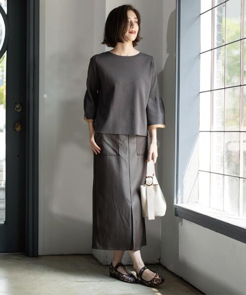 OPAQUE.CLIP（オペークドットクリップ）の「ストレッチダブルポケットタイトスカート【洗える】（スカート・レディース・ブラウン系その他5/チャコール/ベージュ系その他6/ブラック・42/40/38/36）」の12枚目の写真