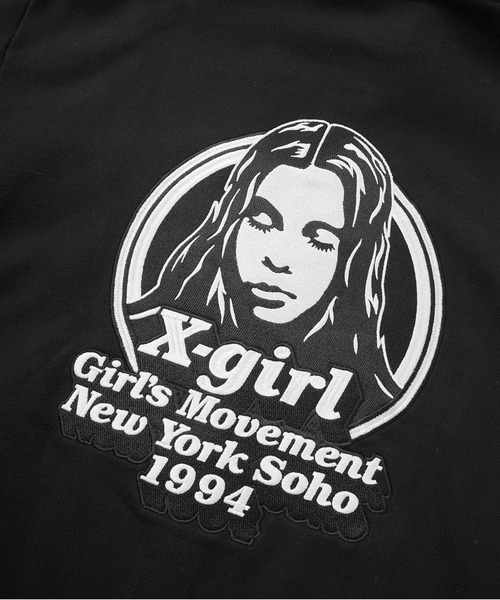 X-girl(エックスガール)の「MESSAGE AND FACE ZIP UP SWEAT HOODIE(パーカー・レディース・アッシュ/ブラック/オリーブ・S/M)」の9枚目の写真