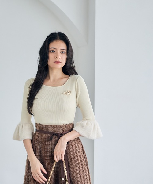 12Twelve Agenda（トゥエルブ　アジェンダ）の「シャギーベルスリーブ7分袖ニットプルオーバー（ニット/セーター・レディース・アイボリー/ブラック・M）」の13枚目の写真