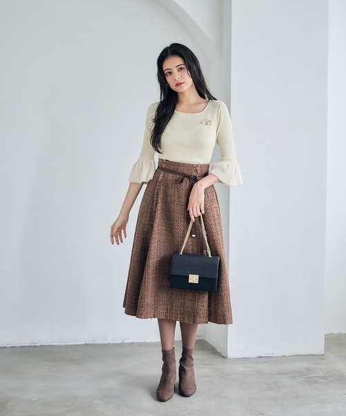 12Twelve Agenda（トゥエルブ　アジェンダ）の「シャギーベルスリーブ7分袖ニットプルオーバー（ニット/セーター・レディース・アイボリー/ブラック・M）」の8枚目の写真