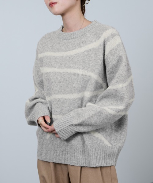 NAVY(ネイビー)の「nAvy ニュアンスライン柄 もちりクルーネックニット(ニット/セーター・レディース・ブラック/グレー・M/L)」の11枚目の写真