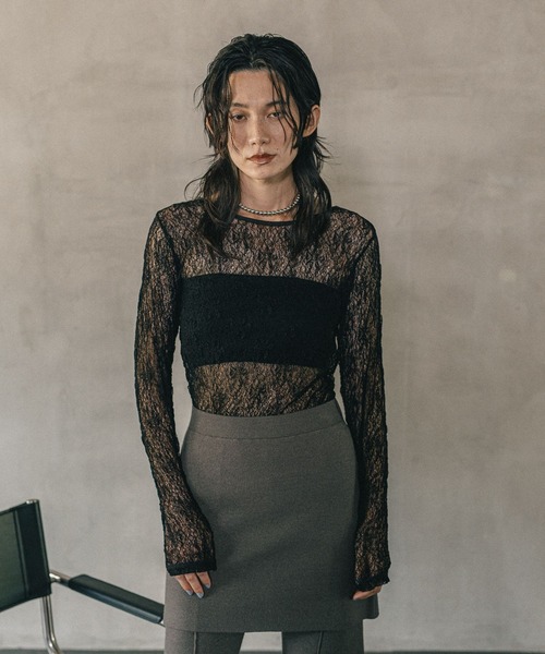 LEPSIM(レプシィム)の「《オフィスライン》レースクルー長袖プルオーバー 587917(Tシャツ/カットソー・レディース・オフホワイト/ブラック・FREE)」の11枚目の写真