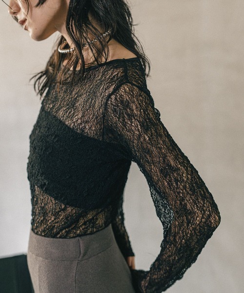 LEPSIM(レプシィム)の「《オフィスライン》レースクルー長袖プルオーバー 587917(Tシャツ/カットソー・レディース・オフホワイト/ブラック・FREE)」の16枚目の写真