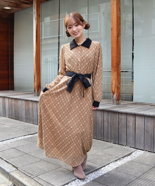 セール】バイアスチェッククレリックワンピース（ワンピース）｜CECIL