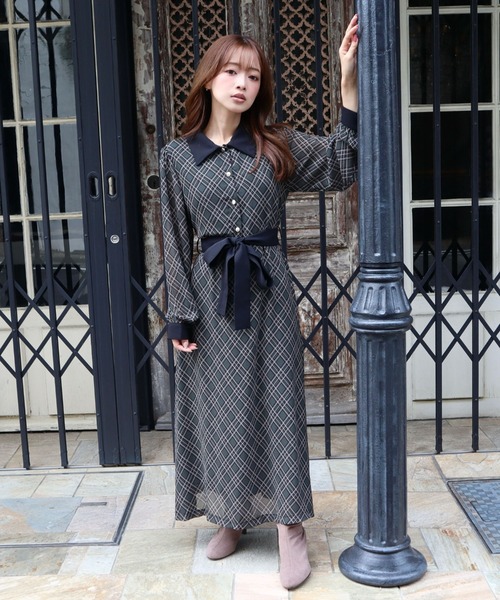 セール】バイアスチェッククレリックワンピース（ワンピース）｜CECIL