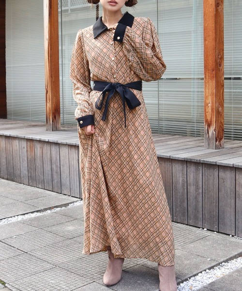 セール】バイアスチェッククレリックワンピース（ワンピース）｜CECIL