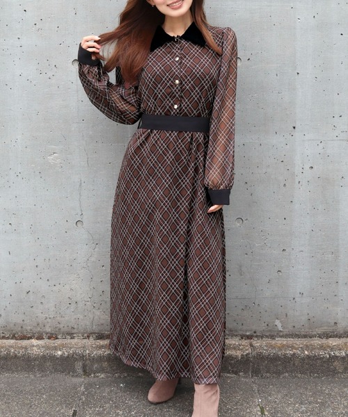 セール】バイアスチェッククレリックワンピース（ワンピース）｜CECIL