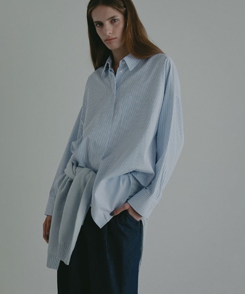 ETRE TOKYO サイドスリットストライプシャツ / BLUE