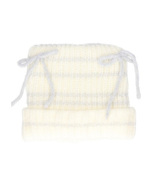 milsa（ミルサ）の「milsa/ミルサ ビーニー ネコ耳 ラメ ニット帽 254061219（ニットキャップ/ビーニー・レディース・ホワイト/ブラック・FREE）」の2枚目の写真