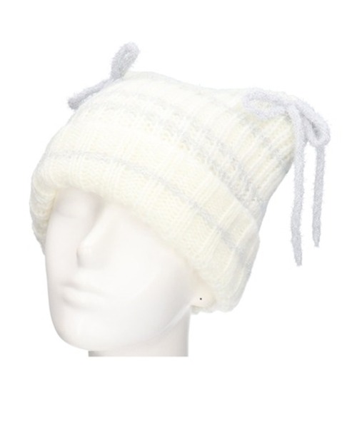 milsa（ミルサ）の「milsa/ミルサ ビーニー ネコ耳 ラメ ニット帽 254061219（ニットキャップ/ビーニー・レディース・ホワイト/ブラック・FREE）」の3枚目の写真