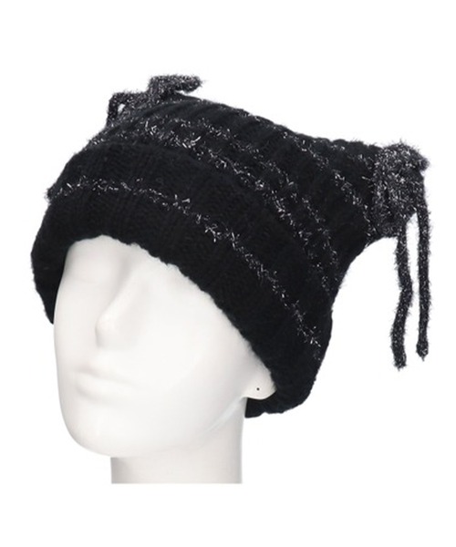 milsa（ミルサ）の「milsa/ミルサ ビーニー ネコ耳 ラメ ニット帽 254061219（ニットキャップ/ビーニー・レディース・ホワイト/ブラック・FREE）」の4枚目の写真