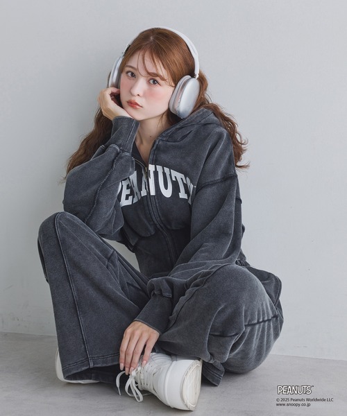 PEANUTSコラボ】セットアップ対応/スヌーピー刺繍入りパーカー