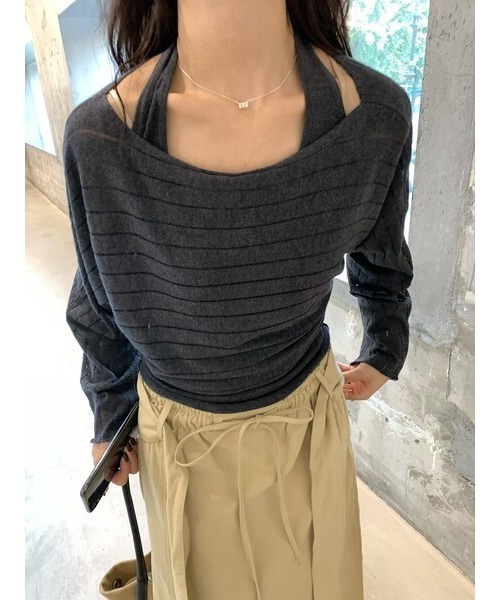 I.O.E(アイオイ)の「インナーキャミソール&ロングスリーブTシャツセット(Tシャツ/カットソー・レディース・ブラック/ブラウン/ホワイト/ベージュ/チャコール・FREE)」の6枚目の写真