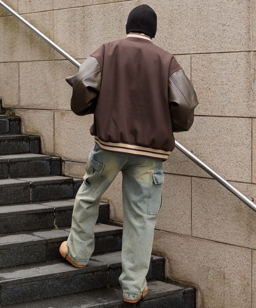 MLB（メジャーリーグベースボール）の「MLB/メジャーリーグベースボール 別注 ワッペン刺繍 配色ライン メルトンスタジャン（スタジャン・メンズ・ネイビー/ブラック/ダークブラウン・L/M）」の10枚目の写真