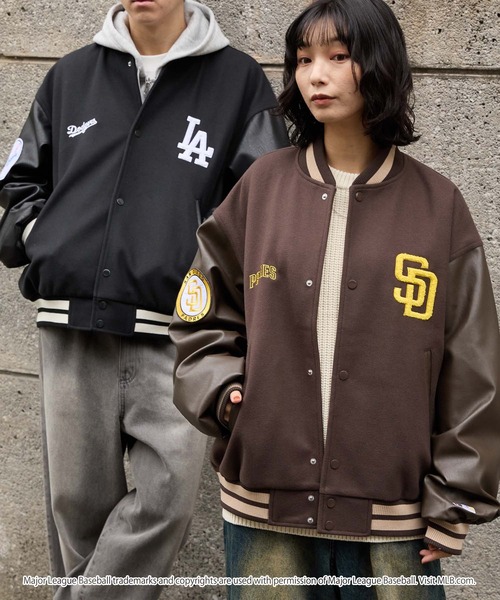 MLB（メジャーリーグベースボール）の「MLB/メジャーリーグベースボール 別注 ワッペン刺繍 配色ライン メルトンスタジャン（スタジャン・メンズ・ネイビー/ブラック/ダークブラウン・L/M）」の11枚目の写真