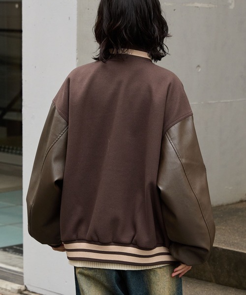 MLB（メジャーリーグベースボール）の「MLB/メジャーリーグベースボール 別注 ワッペン刺繍 配色ライン メルトンスタジャン（スタジャン・メンズ・ネイビー/ブラック/ダークブラウン・L/M）」の16枚目の写真