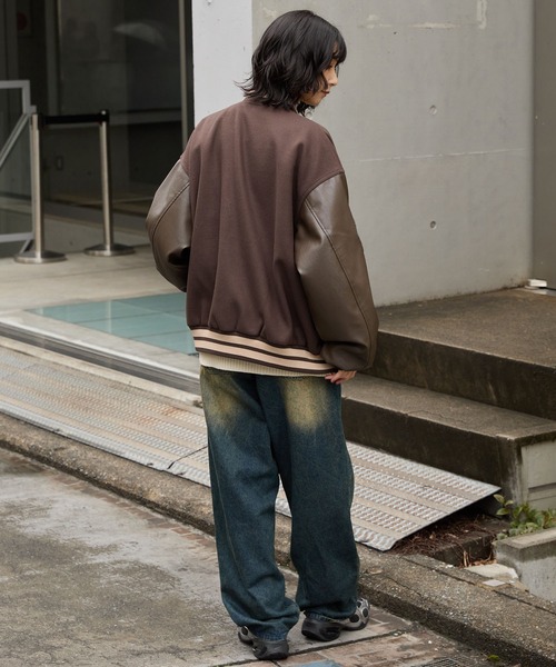 MLB（メジャーリーグベースボール）の「MLB/メジャーリーグベースボール 別注 ワッペン刺繍 配色ライン メルトンスタジャン（スタジャン・メンズ・ネイビー/ブラック/ダークブラウン・L/M）」の18枚目の写真