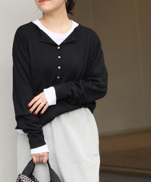 追加》［2枚セット］3WAYレイヤードヘンリープルオーバー（ニット