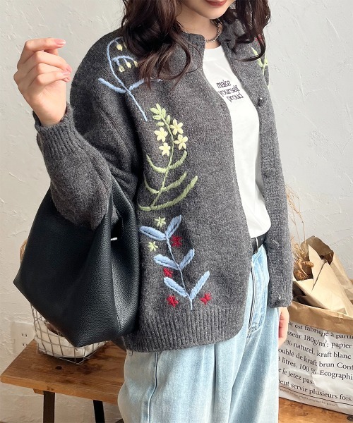 rosymonster ロージーモンスター フラワー刺繍カーディガン　グレー rosymonster ロージーモンスター フラワー刺繍カーディガン グレー