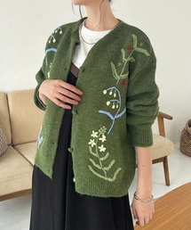 フラワー刺繍ニットカーディガン