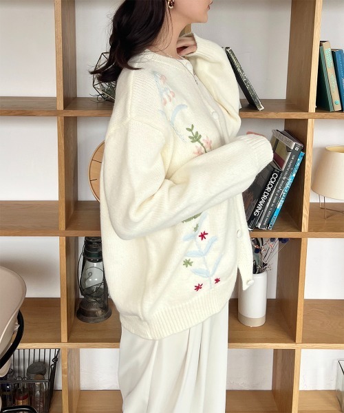 セール】フラワー刺繍ニットカーディガン（カーディガン/ボレロ
