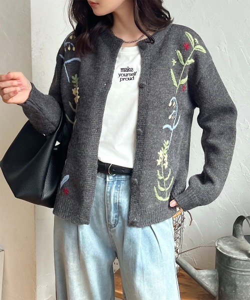 セール】フラワー刺繍ニットカーディガン（カーディガン/ボレロ