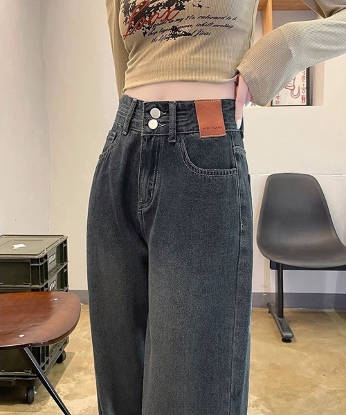 Miniministore(ミニミニストア)の「ハイウエスト デニムパンツ ダブルボタン(デニムパンツ・レディース・ブルー/ブラック/ブルーグレー/サックスブルー・XL/M/L/S)」の3枚目の写真