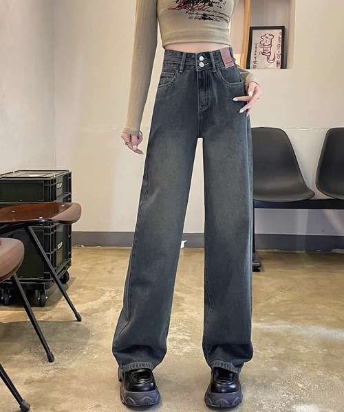 Miniministore(ミニミニストア)の「ハイウエスト デニムパンツ ダブルボタン(デニムパンツ・レディース・ブルー/ブラック/ブルーグレー/サックスブルー・XL/M/L/S)」の10枚目の写真