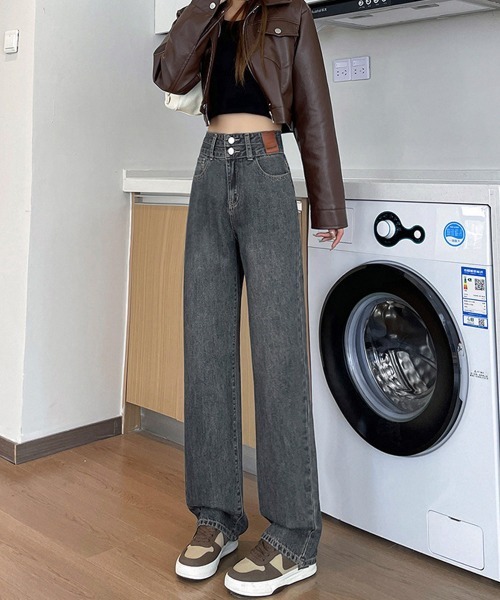 Miniministore(ミニミニストア)の「ハイウエスト デニムパンツ ダブルボタン(デニムパンツ・レディース・ブルー/ブラック/ブルーグレー/サックスブルー・XL/M/L/S)」の11枚目の写真