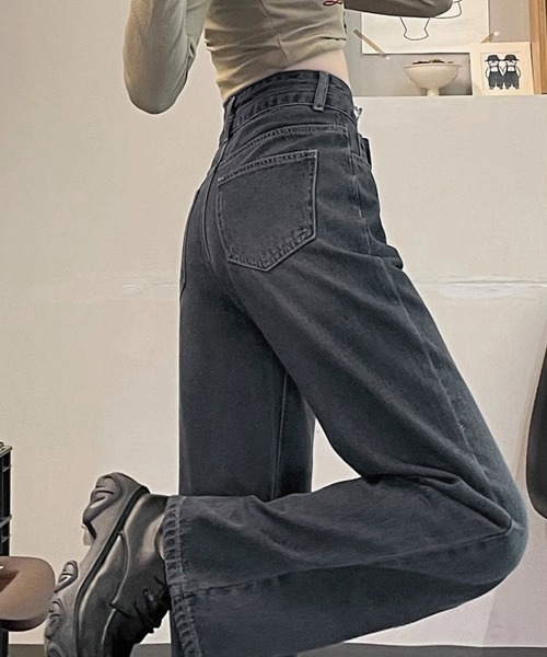 Miniministore(ミニミニストア)の「ハイウエスト デニムパンツ ダブルボタン(デニムパンツ・レディース・ブルー/ブラック/ブルーグレー/サックスブルー・XL/M/L/S)」の12枚目の写真