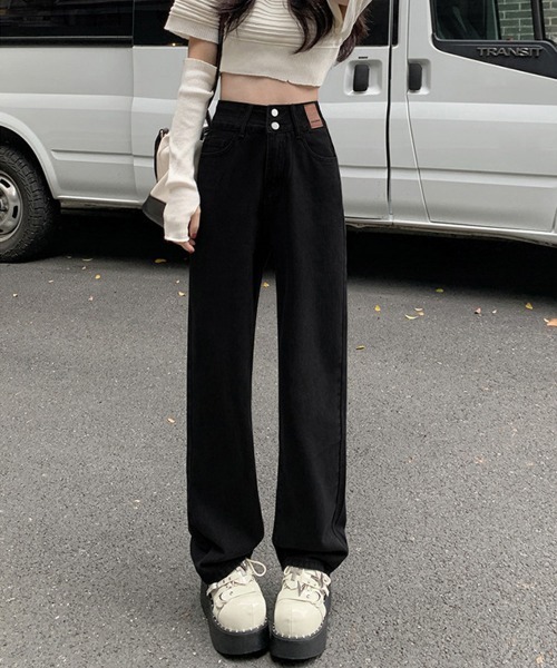 Miniministore(ミニミニストア)の「ハイウエスト デニムパンツ ダブルボタン(デニムパンツ・レディース・ブルー/ブラック/ブルーグレー/サックスブルー・XL/M/L/S)」の14枚目の写真