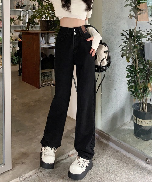 Miniministore(ミニミニストア)の「ハイウエスト デニムパンツ ダブルボタン(デニムパンツ・レディース・ブルー/ブラック/ブルーグレー/サックスブルー・XL/M/L/S)」の15枚目の写真