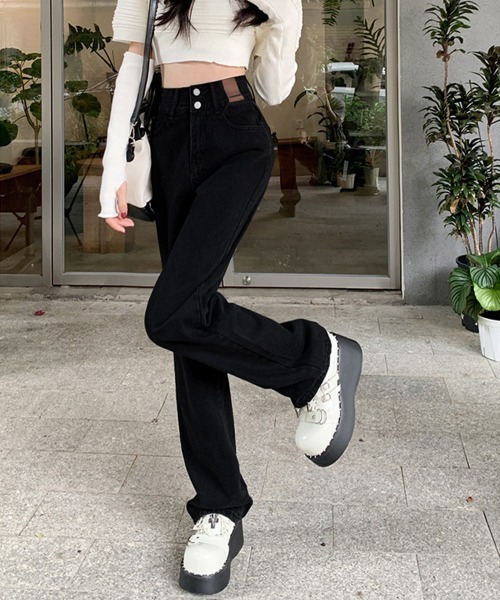 Miniministore(ミニミニストア)の「ハイウエスト デニムパンツ ダブルボタン(デニムパンツ・レディース・ブルー/ブラック/ブルーグレー/サックスブルー・XL/M/L/S)」の16枚目の写真