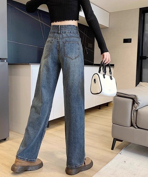 Miniministore(ミニミニストア)の「ハイウエスト デニムパンツ ダブルボタン(デニムパンツ・レディース・ブルー/ブラック/ブルーグレー/サックスブルー・XL/M/L/S)」の19枚目の写真