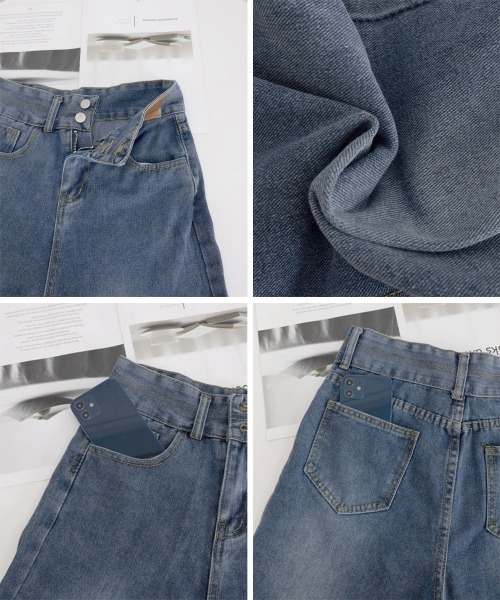 Miniministore(ミニミニストア)の「ハイウエスト デニムパンツ ダブルボタン(デニムパンツ・レディース・ブルー/ブラック/ブルーグレー/サックスブルー・XL/M/L/S)」の9枚目の写真