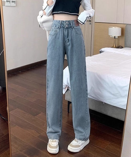 Miniministore(ミニミニストア)の「ハイウエスト デニムパンツ ダブルボタン(デニムパンツ・レディース・ブルー/ブラック/ブルーグレー/サックスブルー・XL/M/L/S)」の6枚目の写真