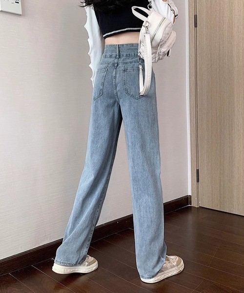 Miniministore(ミニミニストア)の「ハイウエスト デニムパンツ ダブルボタン(デニムパンツ・レディース・ブルー/ブラック/ブルーグレー/サックスブルー・XL/M/L/S)」の8枚目の写真