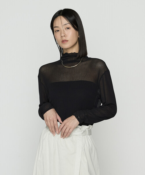 Gabardine K.T(ギャバジンケーティー)の「シアーテレコ スキントップス(Tシャツ/カットソー・レディース・オフホワイト/グレー/ブラック・9号)」の1枚目の写真