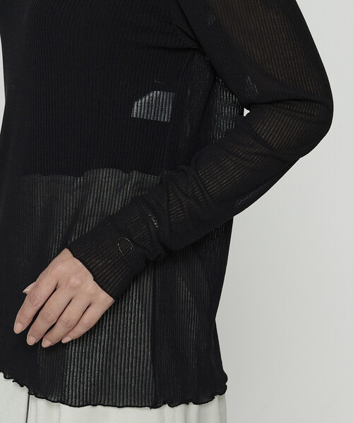 Gabardine K.T(ギャバジンケーティー)の「シアーテレコ スキントップス(Tシャツ/カットソー・レディース・オフホワイト/グレー/ブラック・9号)」の10枚目の写真